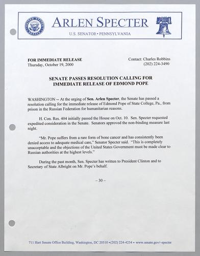 Senate passes resolution calling for immediate release of Edmond Pope
