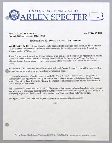 Specter named to committee assignments
