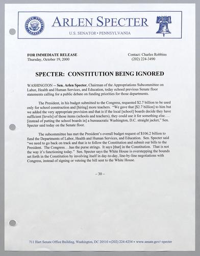 Specter: Constitution being ignored