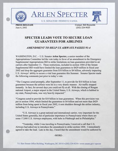 Specter leads vote to secure loan guarantees for airlines