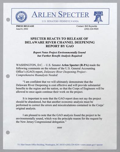 Specter reacts to release of Delaware River channel deepening report by GAO