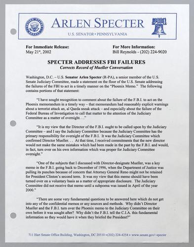 Specter addresses FBI failures