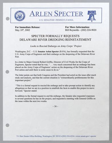 Specter formally requests Delaware River dredging reinstatement