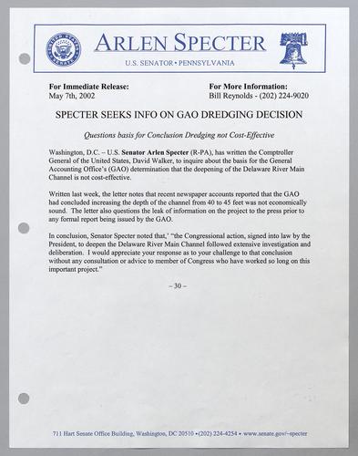Specter seeks information on GAO dredging decision