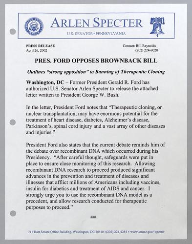 President Ford opposes Brownback bill