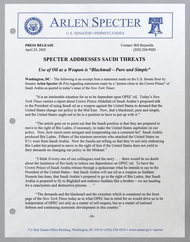 Specter addresses Saudi threats