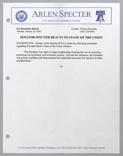 Senator Specter reacts to State of the Union