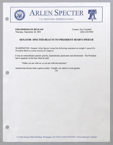 Senator Specter reacts to President Bush's speech