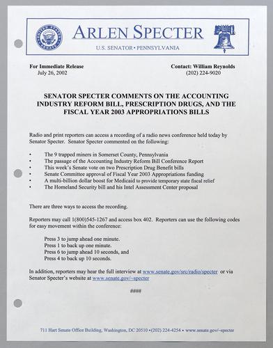 Senator Specter comments on the accounting industry reform bill, prescription drugs, and the fiscal year 2003 appropriations bills