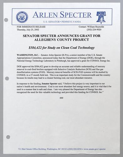 Senator Specter announces grant for Allegheny County project
