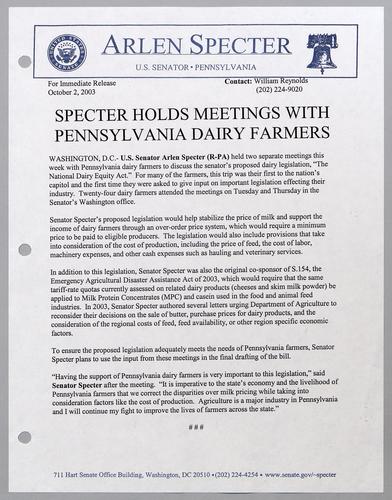 Specter holds meetings with Pennsylvania dairy farmers