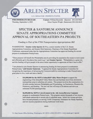 Specter and Santorum announce Senate Appropriations Committee approval of northeastern Pennsylvania projects