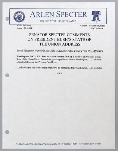 Senator Specter comments on President Bush's State of the Union Address