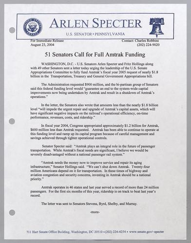 51 Senators call for full Amtrak funding