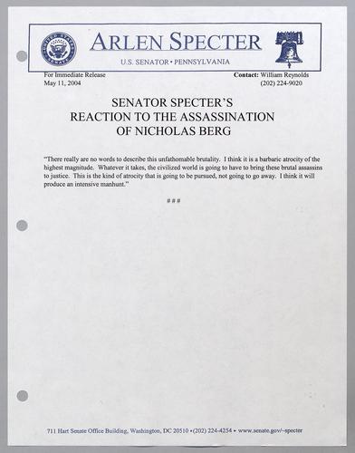 Senator Specter's reaction to the assassination of Nicholas Berg