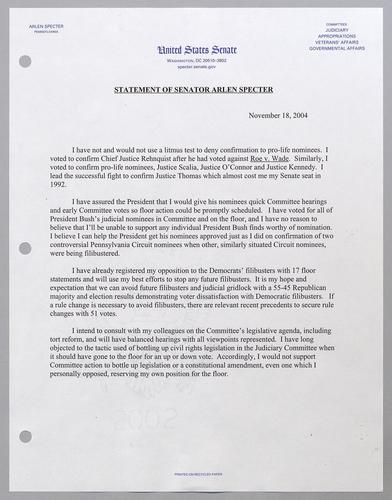 Statement of Senator Arlen Specter