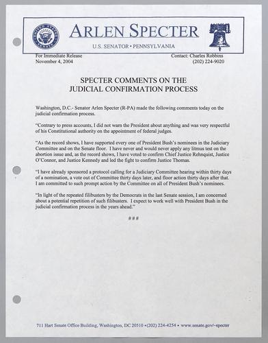 Senator Specter comments on the judicial confirmation process