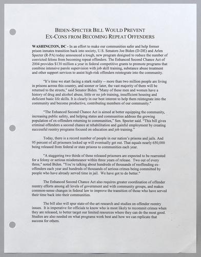 Biden-Specter bill would prevent ex-convicts from becoming repeat offenders