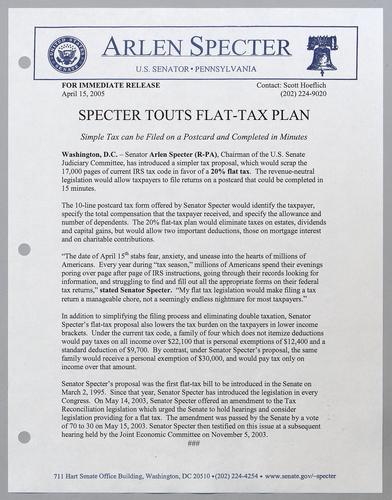 Specter touts flat-tax plan
