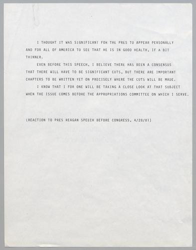 Specter reacts to President Reagan's speech before Congress