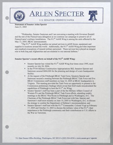 Statement of Senator Arlen Specter