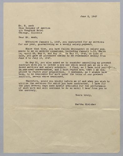 Martha Glaser Outgoing Correspondence