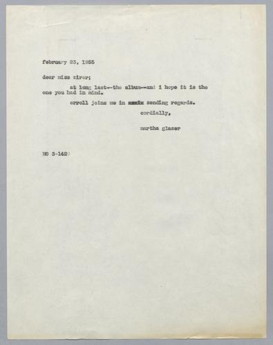 Martha Glaser Outgoing Correspondence