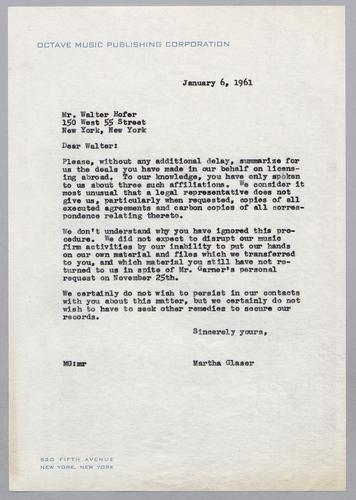 Martha Glaser Outgoing Correspondence