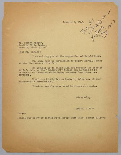 Martha Glaser Outgoing Correspondence