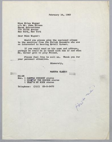 Martha Glaser Outgoing Correspondence