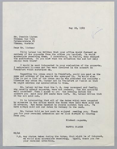Martha Glaser Outgoing Correspondence