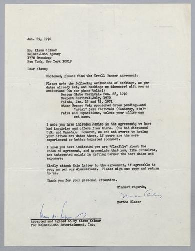 Martha Glaser Outgoing Correspondence