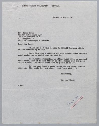 Martha Glaser Outgoing Correspondence