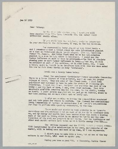 Martha Glaser Outgoing Correspondence