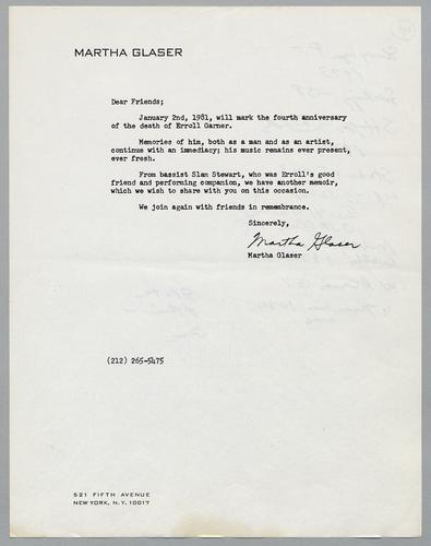 Martha Glaser Outgoing Correspondence