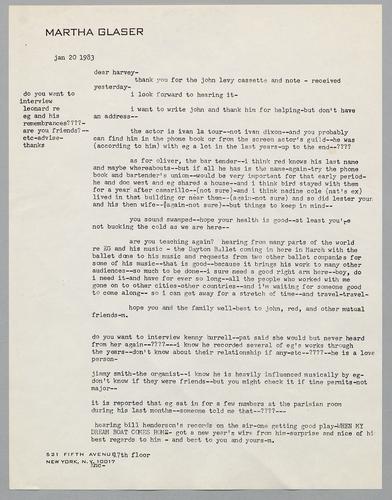 Martha Glaser Outgoing Correspondence