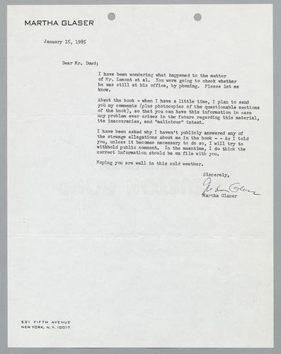 Martha Glaser Outgoing Correspondence