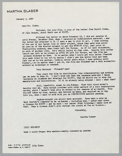 Martha Glaser Outgoing Correspondence