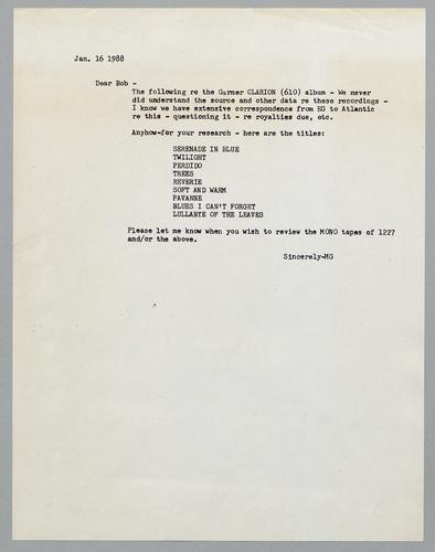 Martha Glaser Outgoing Correspondence