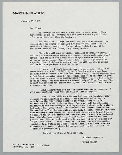 Martha Glaser Outgoing Correspondence
