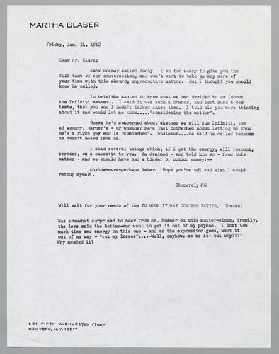 Martha Glaser Outgoing Correspondence