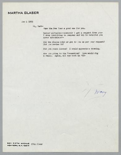 Martha Glaser Outgoing Correspondence