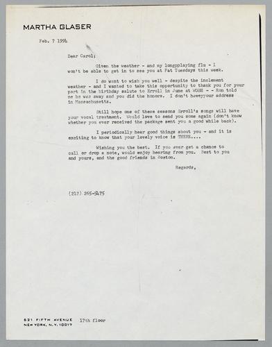 Martha Glaser Outgoing Correspondence