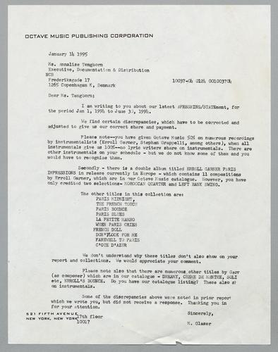 Martha Glaser Outgoing Correspondence