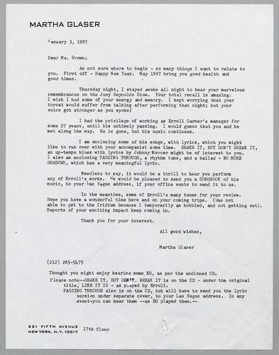 Martha Glaser Outgoing Correspondence