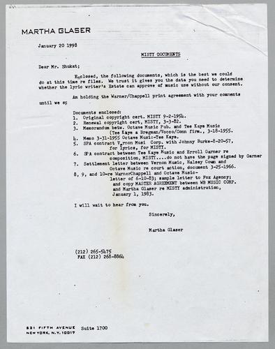 Martha Glaser Outgoing Correspondence