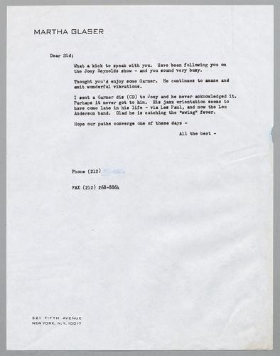 Martha Glaser Outgoing Correspondence