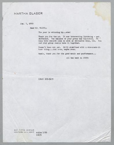 Martha Glaser Outgoing Correspondence