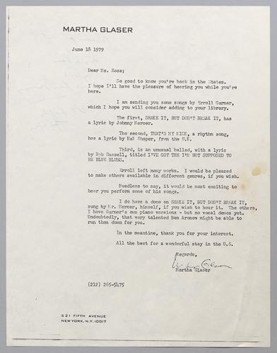 Correspondence from Annie Ross