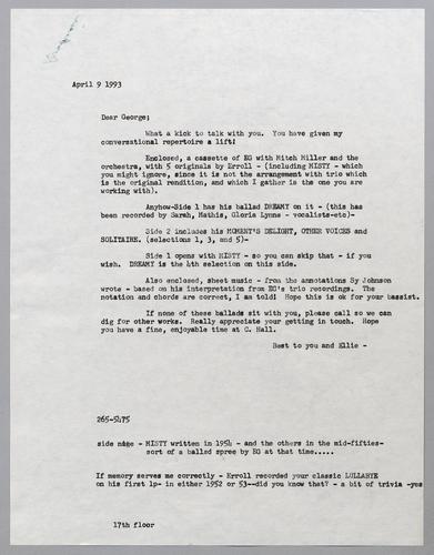 Correspondence from George Shearing
